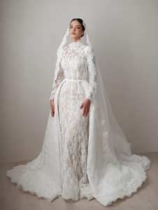 Sharon Said SW529 豪华白色裸色蕾丝高领鱼尾婚纱 2026 女式舞会礼服派对新娘礼服 - Product Image 3