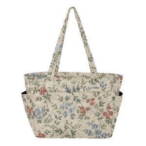 Floral Corduroy Handbag Tote Bag with Two Shoulder Straps Zipper Closure Large Capacity Multi Pocket for Work Travel Shopping - Product Image 1