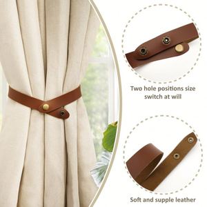 Household <b>Tiebacks</b> Simple Ties Modern Faux Leather Curtain Straps With Adjustable Buttons - Product Image 6
