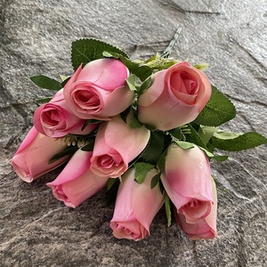 Fiori di alta qualità centrotavola per la casa artificiale teste di fiori 9 boccioli di rosa piccoli - Product Image 5