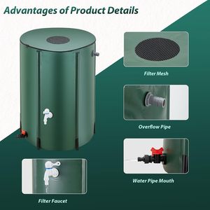 100 gallons 380L pliable baril de pluie pliable Portable réservoir de stockage d'eau baril d'eau de jardin avec drains et robinets - Product Image 5