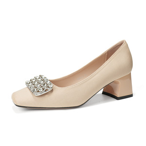 5688C-176 Suede Pumps Square Toe <b>Block</b> Heel Rhinestone Decor Korean Style Women's Shoes - Product Image 4