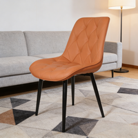 Chaise de salle à manger en cuir PU, style américain, moderne, colorée, orange, pour restaurant, avec dossier confortable et pieds en métal