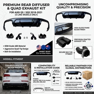 Diffusore Posteriore Nero Lucido con Terminali di Scarico per Audi Q5 SQ5 FY B9 Sline 2018-2021, Disponibile negli USA - Product Image 2