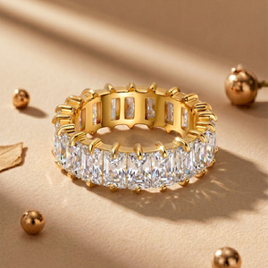 Anel de Eternidade com Zircônia Cúbica Corte Esmeralda RINNTIN em Aço Inoxidável 316L com Banho de Ouro 18K, Joias Hiphop para Mulheres e Homens - Product Image 4