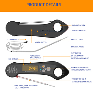 Thermomètre numérique à double sonde pour viande, lecture instantanée, grand écran rétroéclairé, thermomètre de cuisine avec sonde externe - Product Image 3