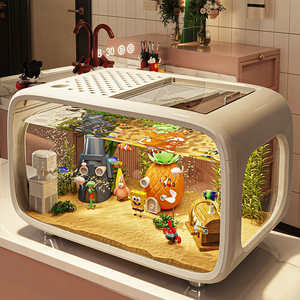 Ensemble de petit aquarium rectangulaire moderne en plastique avec alimentation 220V pour l'aménagement paysager écologique du salon, comprend un couvercle anti-saut - Product Image 3