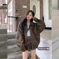 Veste ample noire de qualité supérieure pour femme en similicuir PU, manteau personnalisé pour le printemps et le quotidien