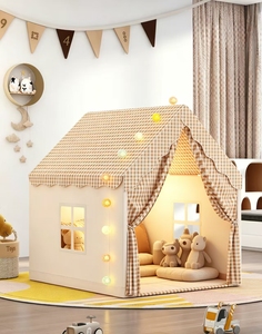 Tente de jeu pour enfants style cabane confortable avec motif à carreaux, en tissu polyester durable, pliable, pour chambre d'enfant et cadeau d'<span class=keywords><strong>anniversaire</strong></span> - Product Image 3