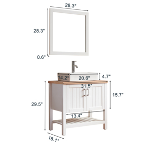 Meuble-lavabo de <span class=keywords><strong>salle</strong></span> de <span class=keywords><strong>bain</strong></span> moderne blanc laqué 32 pouces en <span class=keywords><strong>bois</strong></span> massif avec ensemble lavabo étanche <span class=keywords><strong>et</strong></span> miroir - Product Image 6
