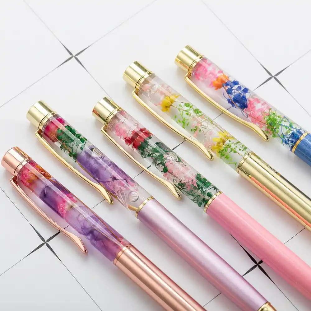 Flower Pen New Pen Fashion Japanese Korean DIY Plant Specimen Flower Pen Oil-in-water Wafer Ballpoint Pen Creative Dry Flower Ballpoint Pen