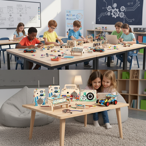 ชุดหุ่นยนต์อิเล็กทรอนิกส์ไม้ DIY <span class=keywords><strong>5</strong></span> in 1 สำหรับการศึกษา<span class=keywords><strong>แบบ</strong></span> STEAM ขายส่ง - Product Image 1