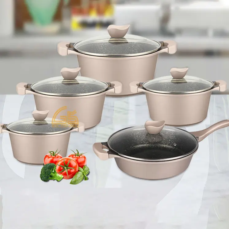 2022 kitchen Aluminum uakeen cuisine accessories granite non stick nonstick glass pots sets cooking cookware set