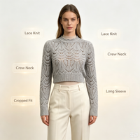 Pull en maille décontracté gris de haute qualité Ines Undefined, à manches longues, avec motif pointelle, OEM & ODM, vente en gros