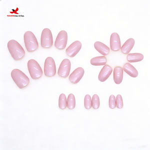 Ongles à presser en gel souple extra courts en amande, 24 pièces, commande en gros mixte, prêts à expédier, marque privée, matériau ABS avec colle pour doigts - Product Image 2