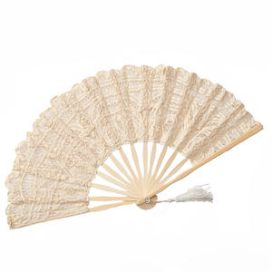 Ventilador de encaje con borlas para novia, hecho a mano, estilo victoriano, Color blanco y Beige, regalo de boda - Product Image 6