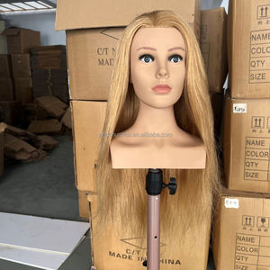Tête de Mannequin à Coiffer avec Épaules en Cheveux Humains Longs, Tête d'Apprentissage et d'Entraînement au Coiffage, Mannequin de Coiffure - Product Image 3