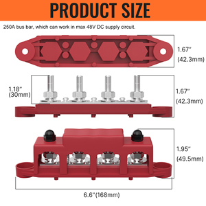 Barre omnibus en cuivre 250A 12V avec 4 bornes M8 (5/16") 3 X # Bloc de distribution d'alimentation à 8 vis avec couvercle pour applications marines, automobiles et solaires - Product Image 2