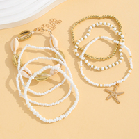 Ensemble de 7 bracelets de plage, plaqué or blanc, perles, coquillages, étoiles de mer, bijoux tendance sur le thème de l'océan, cadeau pour femmes