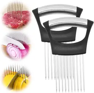 Steel Onion Needle Easy Slicer Cutter Tomato Safe Fork Handheld Vegetable Knife Kitchen Multifunctional Onion Holder Slicer