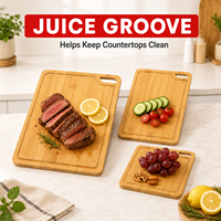Ensemble de 3 planches à découper en bambou avec rainure pour les jus - Planche à découper en bois pour la cuisine, la viande, les légumes, les fruits