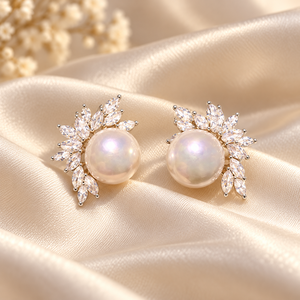 Orecchini a Perno con Petali di Perla per Donne, Gioielli Eleganti Vintage alla Moda - Product Image 3