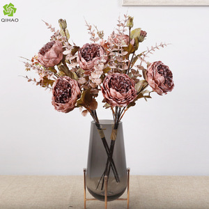 Western <b>Peony</b> <b>Artificial</b> Flower Arrangement Autumn Orange Scented Plastic Silk Fall Decorative Props - Product Image 4