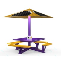Table de pique-nique de jardin extérieure avec éclairage LED solaire et fonctions pratiques pour la recharge de smartphone