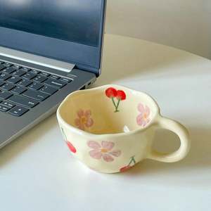 Tazas de Café de Cerámica Hechas a Mano de Estilo Nórdico Personalizadas, Capacidad de 400 ml, Diseño Floral de Lujo, Asa con Impresión por Transferencia Térmica, Venta al por Mayor - Product Image 2