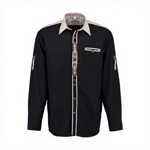 Chemise à manches longues noire pour homme, col boutonné, poche poitrine, style décontracté bavarois, chemise à carreaux en coton pour l'Oktoberfest - Product Image 1