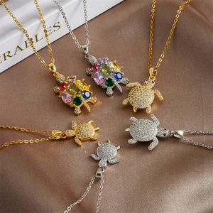 Hawaiiaanse Oceaan Stijl Kleurrijke Zirkonia Diamant Schildpad Ketting Rvs Ketting Ketting Ketting Sieraden - Product Image 1