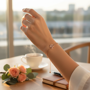 OM Symbol สร้อยข้อมือดีไซน์งดงามสีโรสโกลด์,เครื่องประดับสำหรับผู้หญิงทำมือด้วยเงินสเตอร์ลิง - Product Image 3