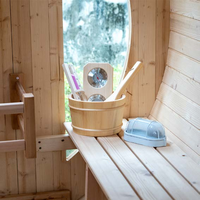 Sauna de barril de madera para 4 a 6 personas, con calefacción eléctrica exterior, diseño rústico de madera maciza, funciona con enchufe de 220-240V