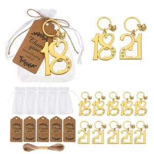Porte-clés ouvre-bouteille en alliage de zinc pour anniversaires 18 et 21 ans, cadeaux et souvenirs de fête et de mariage - Product Image 1