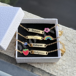 QIUHAN inciso lettera fior Bar braccialetto regolabile fragola nome arcobaleno personalizzato bracciale - Product Image 2