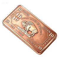 Cadeau souvenir de collection, barre de cuivre pur à 99,9 % de 10 oz, gravée avec un motif de buffle, pour investissement