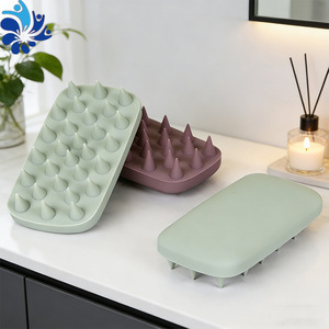 Silicone Scalp Massage <b>Brush</b> Rectangular Conical Teeth For Wet And Dry Use Green Orange Red Bean <b>Paste</b> - Product Image 1