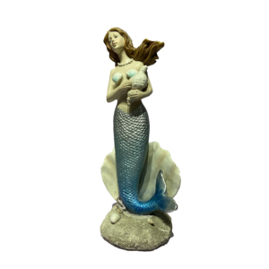 Statuetta in pietra artificiale in poliresina 12 pollici sirenetta su ornamenti statua conchiglia di roccia - Product Image 6