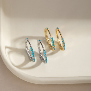 ต่างหูแบบห่วงฝังไมโครบลูเซอร์คอน S925 เครื่องประดับแฟชั่นวงกลมสีทอง - Product Image 3