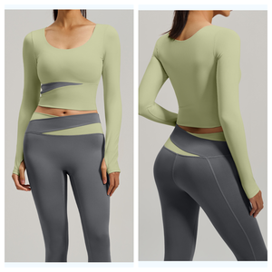 Traje de Yoga y Pilates para Mujer, Ecológico, Transpirable, de Secado Rápido, con Estampado de Bloques de Color, Spandex/Poliéster, Corte Ajustado, para Fitness y Running - Product Image 4