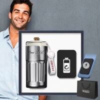 Manyetik Şarjlı Powerbank Vakumlu Termos 2'si 1 Arada Hediye Seti Gümüş Renkli İzoleli Kupa Kurumsal Hediyelik Eşya Toptan Özel Logo