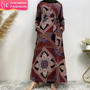 5069# Thick Chiffon Floral Printed <b>Maxi</b> Dress Long Sleeve Middle East Fashion Women Dresses With Side Pockets - Product Image 1