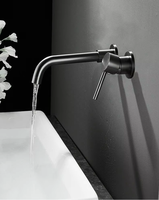 Robinet de lavabo mural chaud/froid en laiton chromé, à double poignée, avec bec de 8 pouces, encastré, finition noir mat et nickel brossé