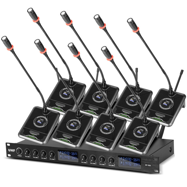 DF208 Professional Conference Room Equipment Desktop 8-Channel UHF Wireless Conference Microphone System for Conference Rooms
