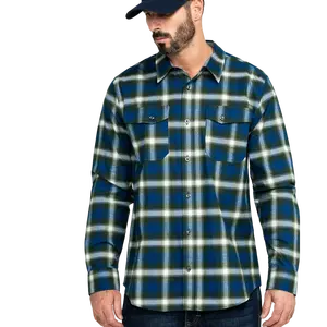 New Design Autumn Plaid Fashionable Yarn Dyed Check Full Sleeve Down Collar Flannel Men Shirt Available From Bangladesh Factory