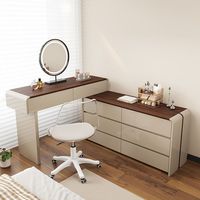 Coiffeuse multifonction rotative en bois massif laqué, style moderne et minimaliste, avec tiroirs intégrés pour le maquillage