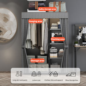 आधुनिक पोर्टेबल कपड़े अलमारी, लोहे और प्लास्टिक के डिचेबल कपड़े कैबिनेट में लटकाते हैं, बेडरूम के लिए एकीकृत लोड-असर पैर - Product Image 4