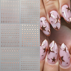 6 autocollants 3D pour ongles, motif étoile dorée champagne, style Y2K, brillants, pentagramme, lettres autocollantes pour ongles - Product Image 1