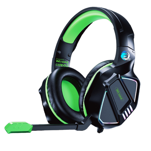 Stocked Wesdar Dynamic Over-Ear Omnidirectional Wired Gamer Headphone Gaming Headset RGB Light ENC Support 3.5mm USB Connection