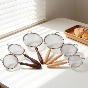 304 Stainless Steel Wooden Handle Small <b>Mesh</b> <b>Strainer</b> Fine <b>Mesh</b> For Flour Tea Juice Soy Milk Oil Filtering - Product Image 4